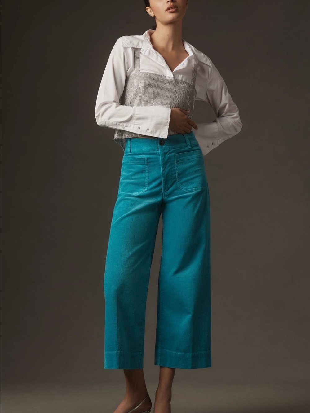 The Colette Cropped Wide-Leg Corduroy Pants by Maeve